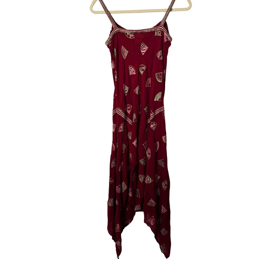 Ghost England Women's Slip Dress Small Burgundy Dark Red Hu Embroidered